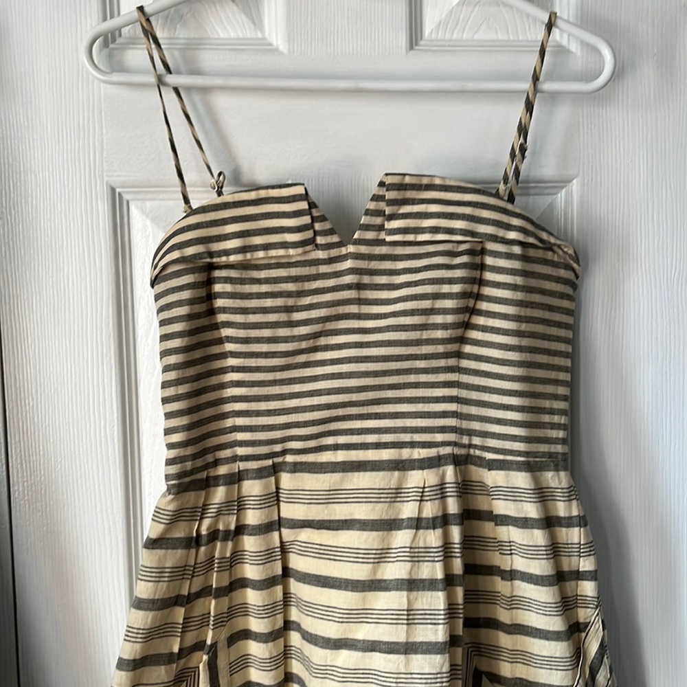 Anthro Maeve cream & gray Striped dress size 6